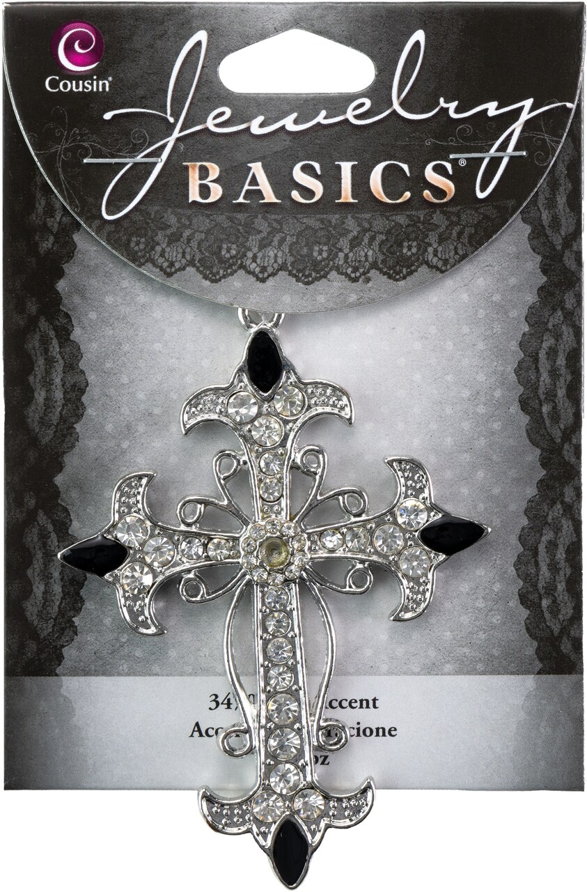 CousinDIY Jewelry Basics Metal Accent 1/Pkg-Silver & Clear Cross